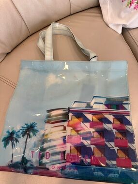 Ted Baker pastel beach print clear tote in blue and pink